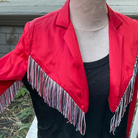 Vintage Rusty’s Place LTD. open front satin jacket fringe color block Small - Picture 16 of 16